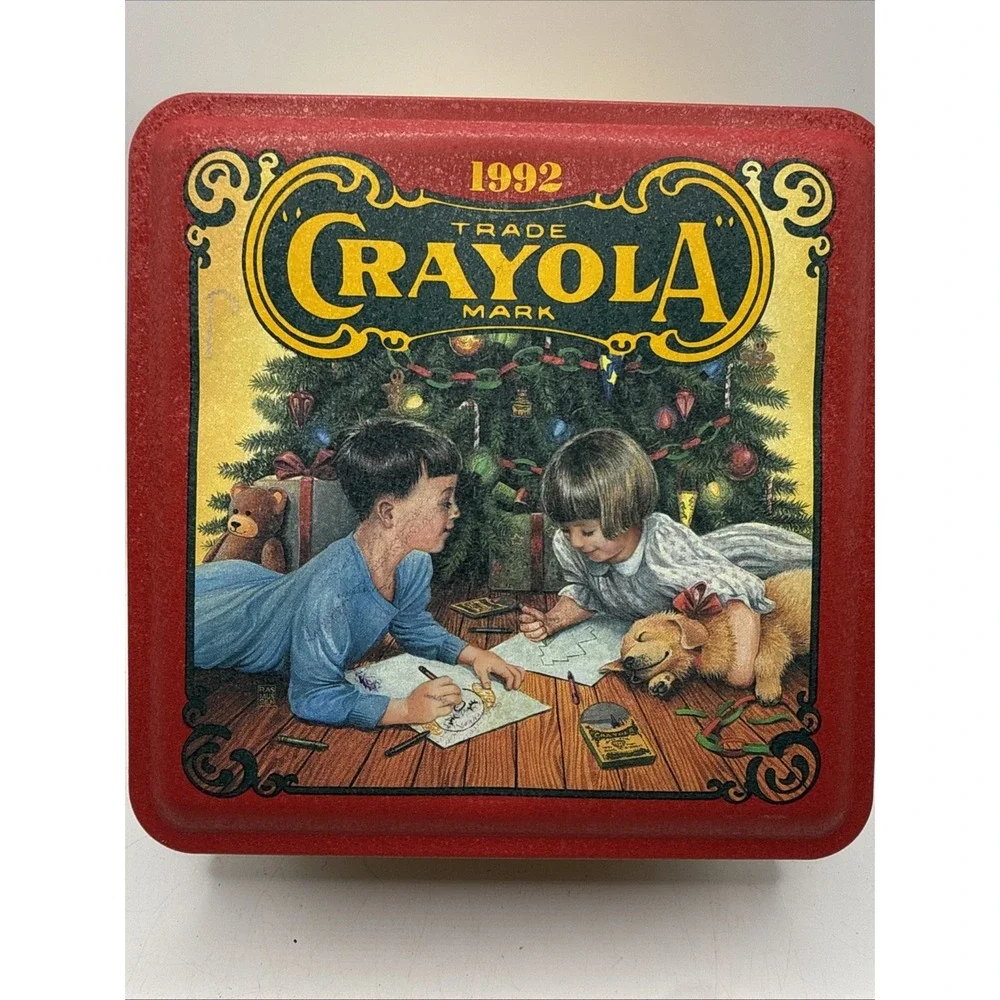 1992 Crayola Collectible Holiday Tin Crayola Crayons W/Retired Crayons